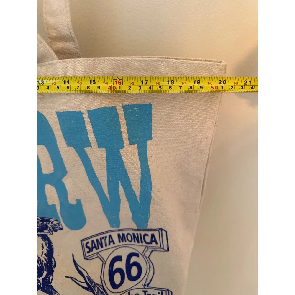 KCRW Santa Monica Route 66 Cowboy Canvas Tote Bag Blue Cream Western Graphic